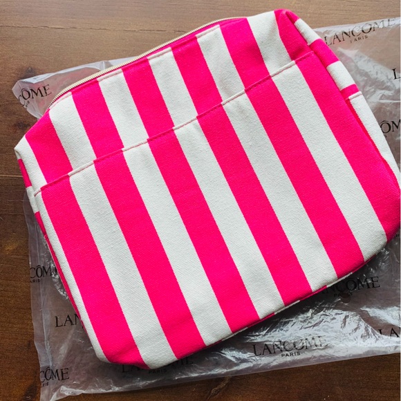 Lancome Handbags - Lancome Cosmetics Bag Pink White Candy Stripe Insulated